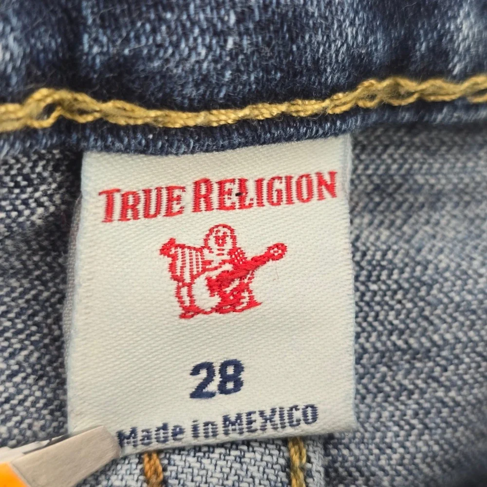 True Religion Jeans Mens 28 Blue Medium Wash Straight Horseshoe Embroidery